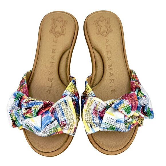 Alex Marie Multicolor Hamala Bow Sequin Memory Foam Flat Slide Sandals Size 6.5 - Picture 6 of 8